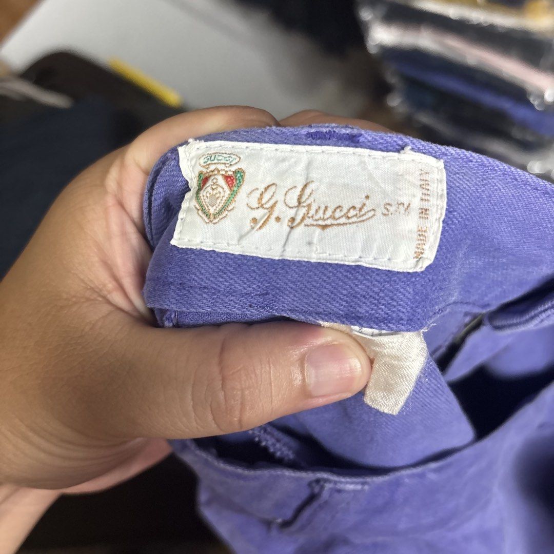 Vintage Gucci Pocket Logo Pants (Category: Chinos) located in Cavite. Submitted by goodstayojan.cvt (Listing ID 1465751259, Image 3). Description: Vintage Gucci Pocket Logo Pants LL on tag(17 x 33.5sideseam x 22inseam x 12.5front rise x 12.5thigh x 8leg opening) Verygood Condition Flaw: Altered Length, leg opening part, see detailed pics Negotiable! Kindly dm for your offer! Details posted. Dm us for more inquiries. Thanks. BUY AT YOUR OWN RISK! 