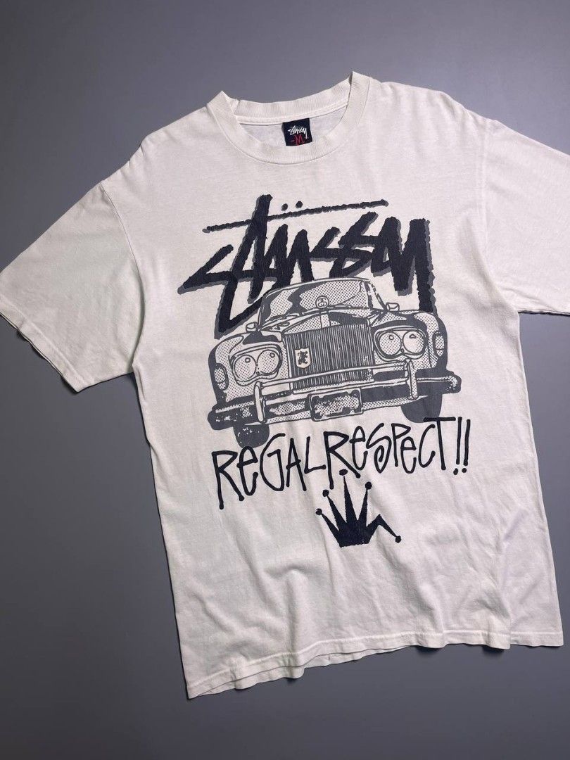 Vintage Stussy Regal Respect Tee (Category: Tshirts & Polo Shirts ) located in Rizal. Submitted by oldgal.ww (Listing ID 1465589004, Image 1). Description: Vintage Stussy Regal Respect Tee Med-large 20" 29" In good condition. Unnoticeable repaired pinhole (back) rare 1,500 php..