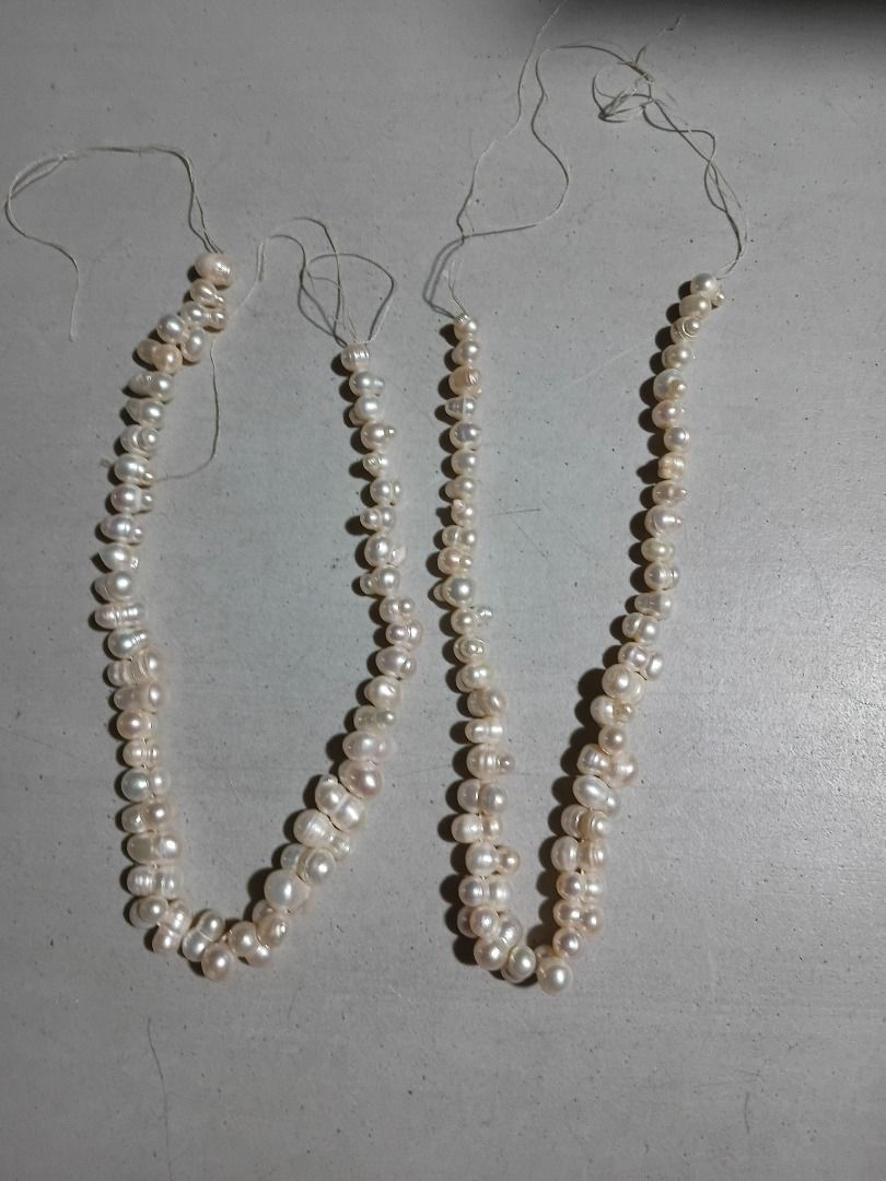 White Irregular Baroque Freshwater Pearl Beads - 2 Strands (Category: Necklaces) located in Marikina City. Submitted by my-an (Listing ID 1465713830, Image 2). Description: White Irregular Baroque Freshwater Pearl Beads - 2 Strands - 2 strands of genuine white freshwater pearls - Unique baroque (irregular) shape - Strand length: approx. 15 inches - Bead size: approx. 6-8mm - Natural luster with original threads - Ideal for DIY necklaces, bracelet