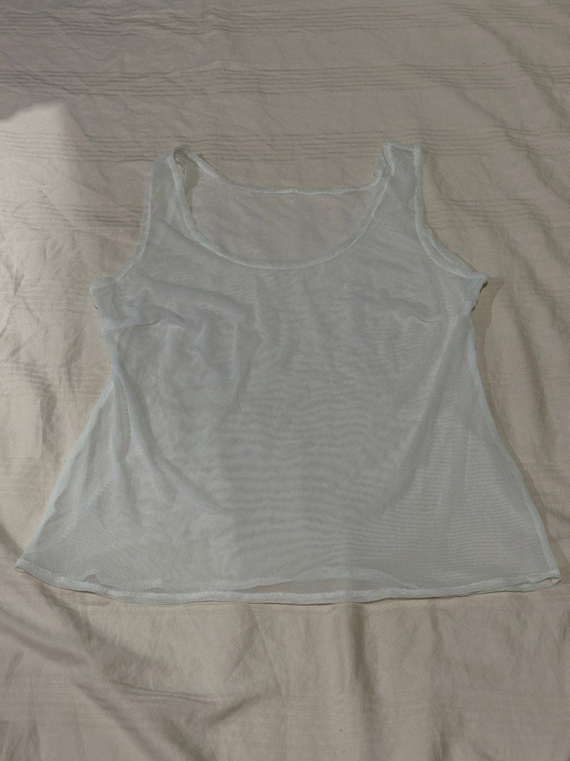 White Sheer Mesh Tank Top (Category: Sleeveless) located in Quezon City. Submitted by gentle_le (Listing ID 1465650126, Image 1). Description: Barely used.