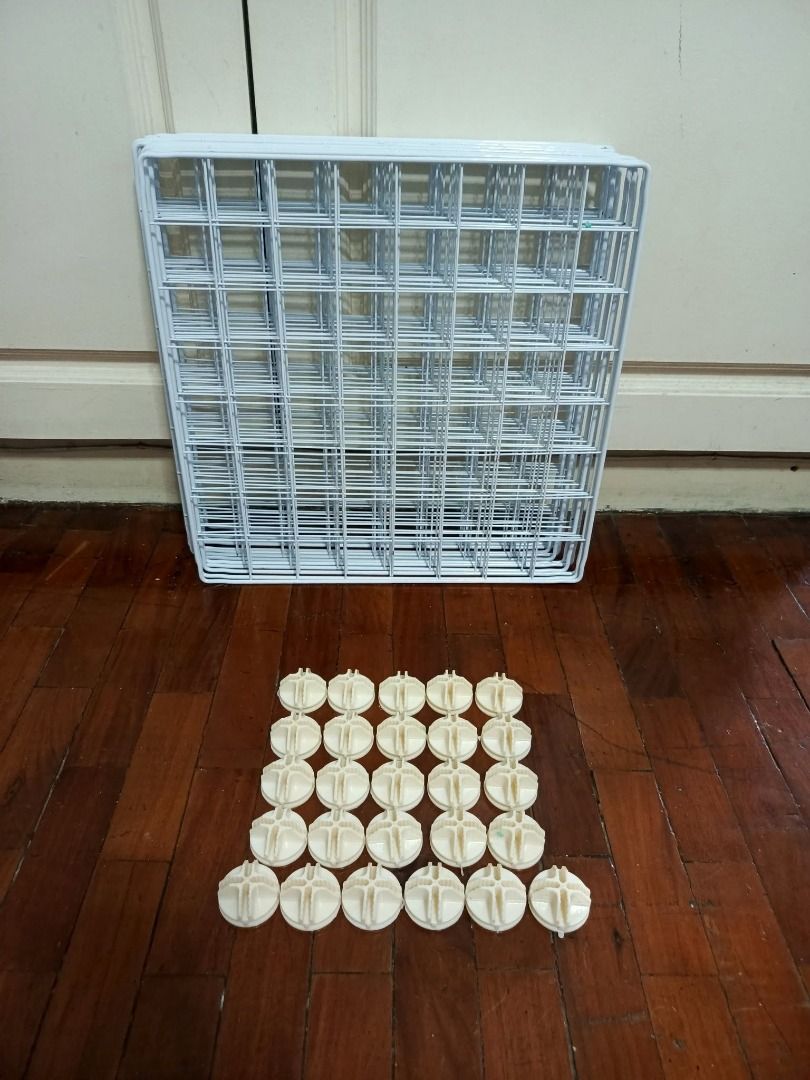 White Wire Square Grid Panels with Connectors (35x35cm) (Category: Home Improvement Tools & Accessories) located in Caloocan City. Submitted by jeyms16 (Listing ID 1465673207, Image 1). Description: White metal wire square grid panels with round plastic connectors. Wire mesh grid (13 pcs.) w/ connectors (26 pcs.) Used for art markets and convention but can also be used for storage or pet cages. Fully customizable and easy to assemble. RFS: Declut