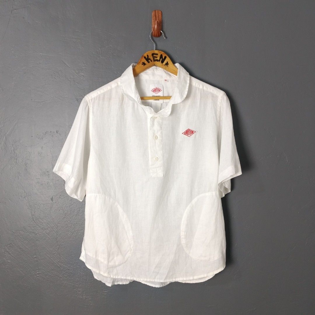 Women's - Danton (Category: Shirts) located in Bacolod City. Submitted by drop.ph (Listing ID 1465694624, Image 2). Description: Danton - Round Collar Shirt *Oversized *Size S - 20x24, 25 Back *Excellent cloth *Minor yellow stain (near hem) *Price: 1,300php *Add SF if outside Bacolod City .