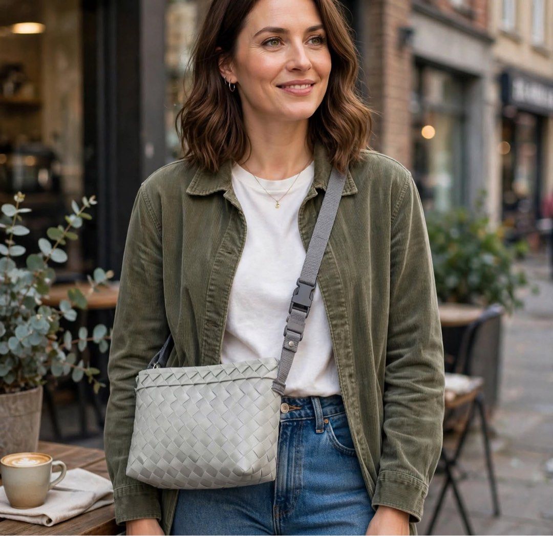 Woven Crossbody Bag Grey (Category: Cross-body Bags) located in San Pedro. Submitted by lifebeginsaftercoff33 (Listing ID 1465678651, Image 1). Description: - Stylish grey crossbody bag with an intricate woven exterior - Secure zip-closed main compartment with a clean, lined interior - Adjustable grey strap fitted with a convenient side-release plastic buckle - Compact size designed for comfortable everyday use - Dimes: 7in (H); 10.2in (L); 3in (