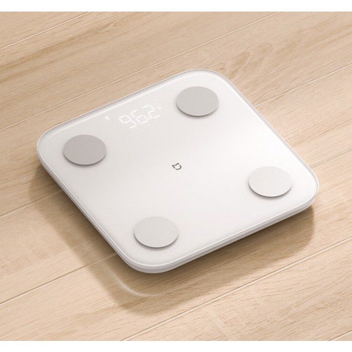 Composition Scale (Category: Health Monitors & Weighing Scales) located in Singapore. Submitted by ksstr (Listing ID 1465759616, Image 1). Description: - Xiaomi smart scale in sleek white - Premium tempered glass surface with 4 metal electrodes - Hidden LED display that lights up upon stepping on - Bluetooth connectivity for weight and body metrics tracking (mijia app) - Minimalist, modern design suitable for any bathroom - Battery operated for e