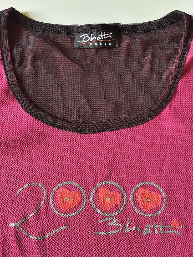 Y2K ‘Bhatti Paris’ mesh pink tee (Category: Others Tops) located in Dumangas. Submitted by lavish.ph_igshop (Listing ID 1465642585, Image 2). Description: Size: XS-M, W 26 | L 20.5 Y2K.