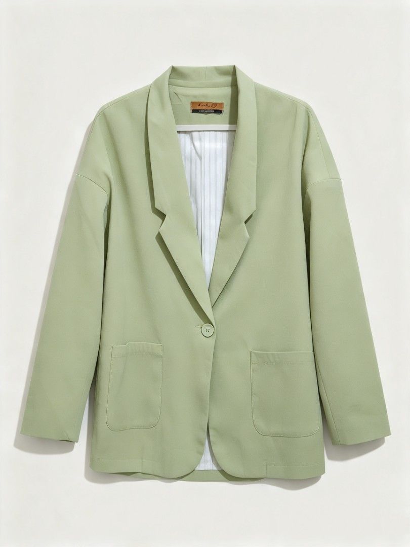 YELLOW, GREEN, BLUE (Category: Coats, Jackets and Outerwear) located in Manila. Submitted by peptaura (Listing ID 1465598751, Image 3). Description: - Color: Neutral beige - Fit: Oversized, relaxed style - Details: Notch lapel, double-button closure, flap hip pockets - Lining: Fully lined inside - Condition: Excellent, clean with no stains or damage - Styling: Great for layering over tees or dresses for work and casual wear.