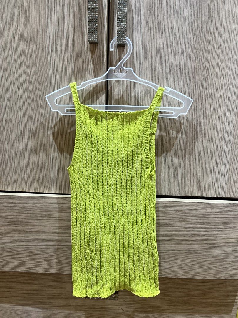 Zara Lime Green Ribbed Knit Tank Top (Category: Sleeveless) located in Mandaluyong City. Submitted by hyyzl (Listing ID 1465640422, Image 1). Description: Brand: Zara - 10/10 condition, like new - stretchable knitted cotton fabric - lime green in color with with ribbed design - can fit XS-S RFS: Decluttering Message for other price offers/questions..