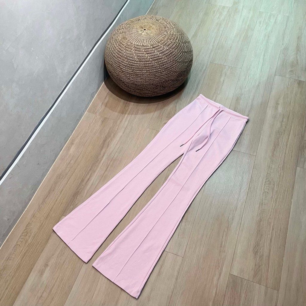 Zara Stitched Interlock Bell Bottom in Pink (Category: Jeans) located in Quezon City. Submitted by shoprisseangela (Listing ID 1465620341, Image 1). Description: - Comfy pink flare pants with super soft material - Adjustable drawstring waist for a custom fit - Stylish pinstripe detail down the front legs .