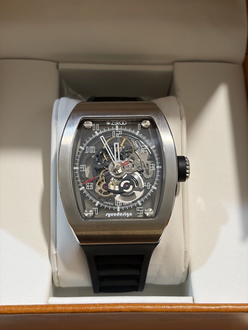 Zeroo M2 Skeleton Automatic Watch (Category: Luxury Watches) located in Quezon City. Submitted by russellsic (Listing ID 1465723710, Image 2). Description: RM inspired from Zerootime Japan Orig. price $2,500 Extra white and blue straps Movement: Cal:ZM02 28800Hz/ Self-winding mechanical Case size: 39mm x 50mm Case thickness: 10.5mm Case material: 316L stainless steel Windshield: Sapphire crystal Back: See-through back (sapphire crystal) Water pre