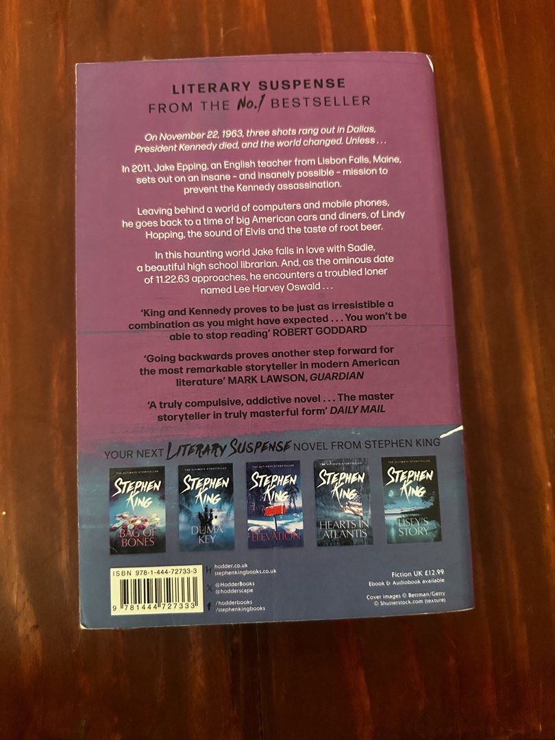 11.22.63 by Stephen King Novel Paperback (Category: Storybooks) located in Mandaluyong City. Submitted by kingseiji (Listing ID 1471294640, Image 2). Description: With highlights and underline. This book is for someone who does not mind reading the thoughts of a stranger .