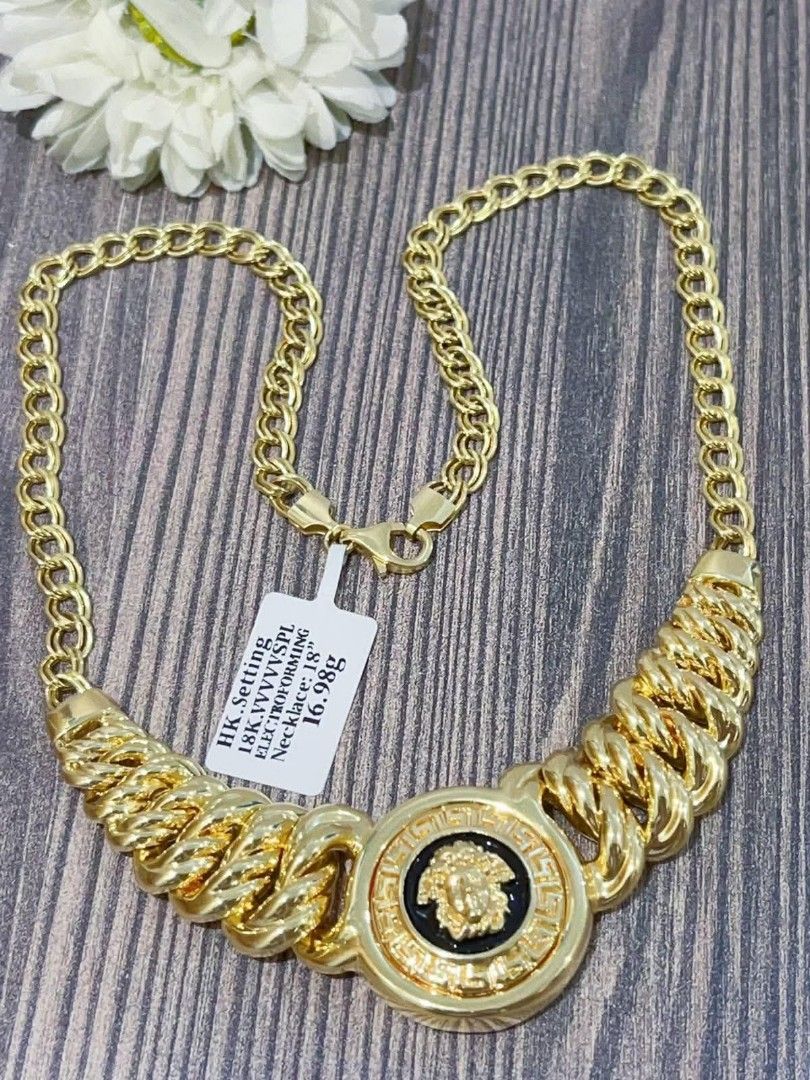 18k Hk setting gold electroform Versace necklace (Category: Necklaces) located in Manila. Submitted by bhelgoldseller2ndaccount (Listing ID 1471138223, Image 2). Description: New!!✨New!!✨New!! Authentic 18k Hk Golds 💯pawnable/naisasanla 💯with high appraisal rate 💯good investment 💯Direct supplier price 👉OPEN for resellers 🌺please take time to evaluate their actual sizes and grams 👉Best panggift for all occasions ✅ Sold per grams not per pie