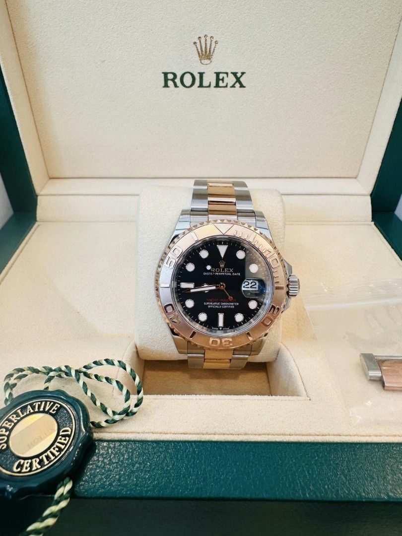 2023 40mm Rolex yachtmaster black dial (Category: Luxury Watches) located in Manila. Submitted by grandflower-455a (Listing ID 1471237214, Image 1). Description: For 🔥 Sale Rolex Yacht-Master 40 – Ref. # 126621 ✨ Year: 2023 ✨ Dial: Black ✨ Case & Bracelet: Oystersteel and 18K Everose Gold ✨ Case Size: 40mm ✨ Movement: Automatic, Calibre 3235 ✨ Completeness: Complete set — original box and warranty card Pm me ☺️.