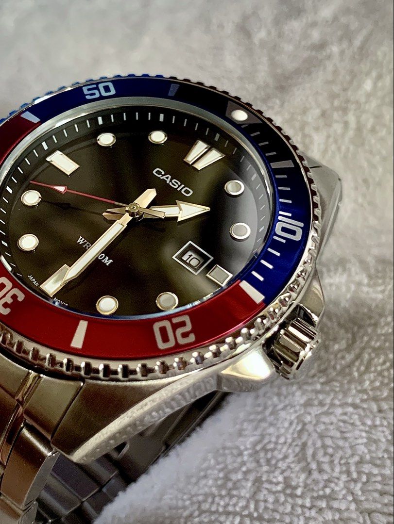 🔵🔴 CASIO DURO MDV-107D “PEPSI” ⌚ (Category: Men's Watches) located in Binan City. Submitted by llwgm_store (Listing ID 1471194609, Image 3). Description: Price: 3,990 (No issue) 98% smooth 💎 Why the Duro? ✅ 200M water-resistance rating ✅ Reliable quartz movement ✅ Stainless-steel case and bracelet ✅ Classic diver-style design ✅ Date display ✅ Timeless Pepsi colorway 🔵🔴 Inclusion: ➡️ Watch ➡️ Box ➡️ Certificate ➡️ Warranty card One thing I li