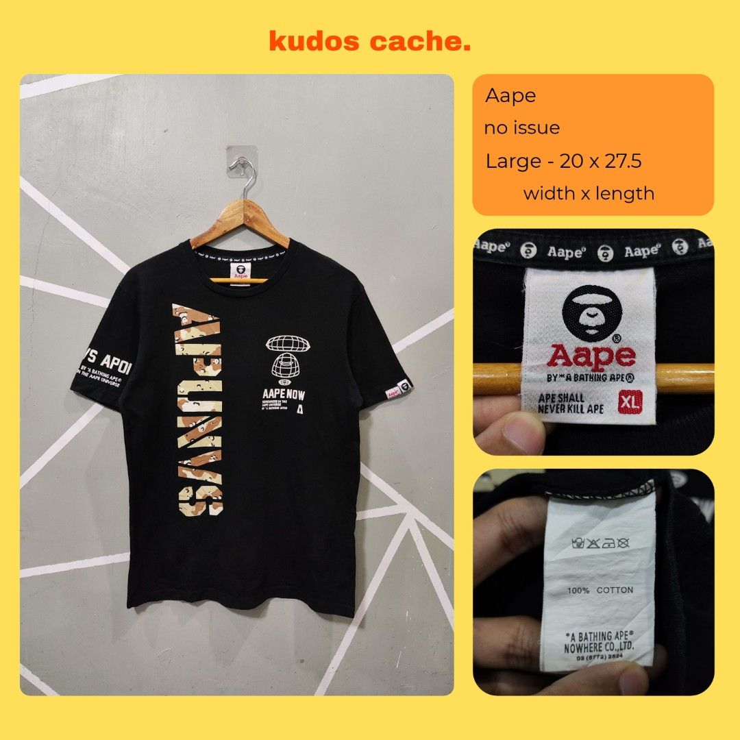 Aape Camo Spellout Shirt (Category: Tshirts & Polo Shirts ) located in Rosales. Submitted by kudoscache (Listing ID 1471140757, Image 1). Description: - Brand: Aape - Waist: 20 | Length: 27.5 - Color: Black - slightly nego payment: maribank / gotyme courier: J&T.