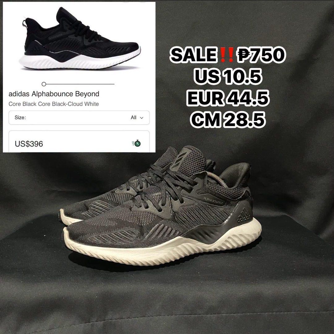 Adidas Alphabounce Beyond Core Black US 10.5 (Category: Sneakers) located in Bulacan. Submitted by ogieeee (Listing ID 1471256662, Image 1). Description: - Brand/Model: Adidas Alphabounce Beyond - Colorway: Core Black and Cloud White - Size: US 10.5 / EUR 44.5 / CM 28.5 - Condition: Clean and gently worn with minimal signs of use - Upper: Textile mesh with supportive overlays - Sole: Flexible Bounce midsole cushioning and grippy rubber outsole - 