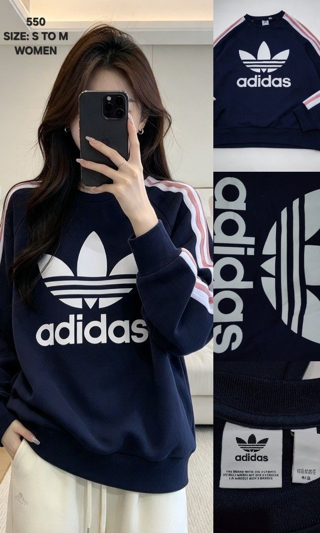 Adidas Crewneck Jacket (Category: Hoodies) located in Cavite. Submitted by behindourstyle (Listing ID 1471232737, Image 2). Description: 550 only 🔥 issue: need wash authentic Color rate: 9/10 size S to M Women Imus cavite.