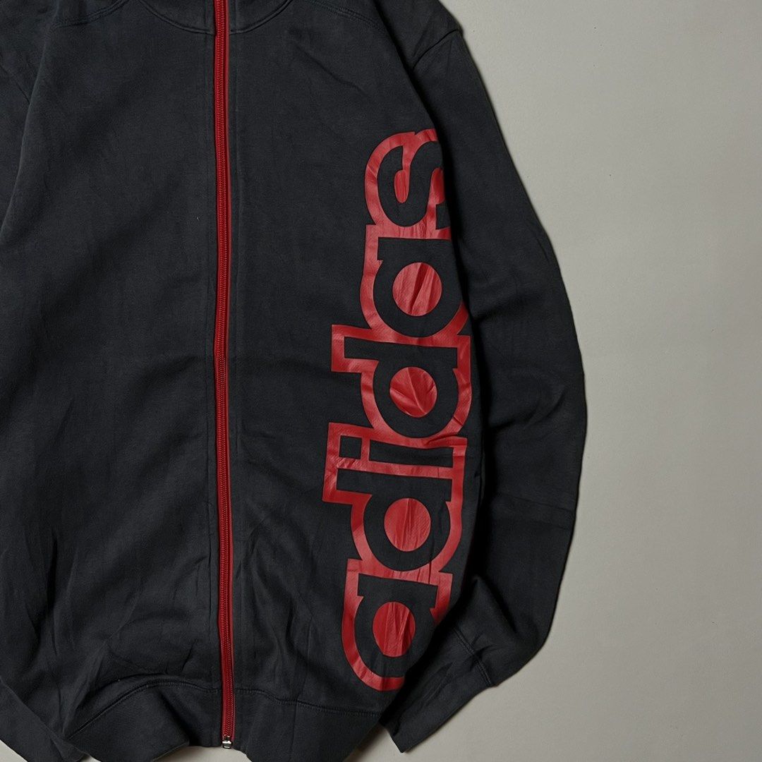 ADIDAS RED BIG SCRIPT LOGO HOODIE (Category: Hoodies) located in Manila. Submitted by tripnimichael (Listing ID 1471255550, Image 3). Description: Length-26 Width-19 Great Condition No issue.