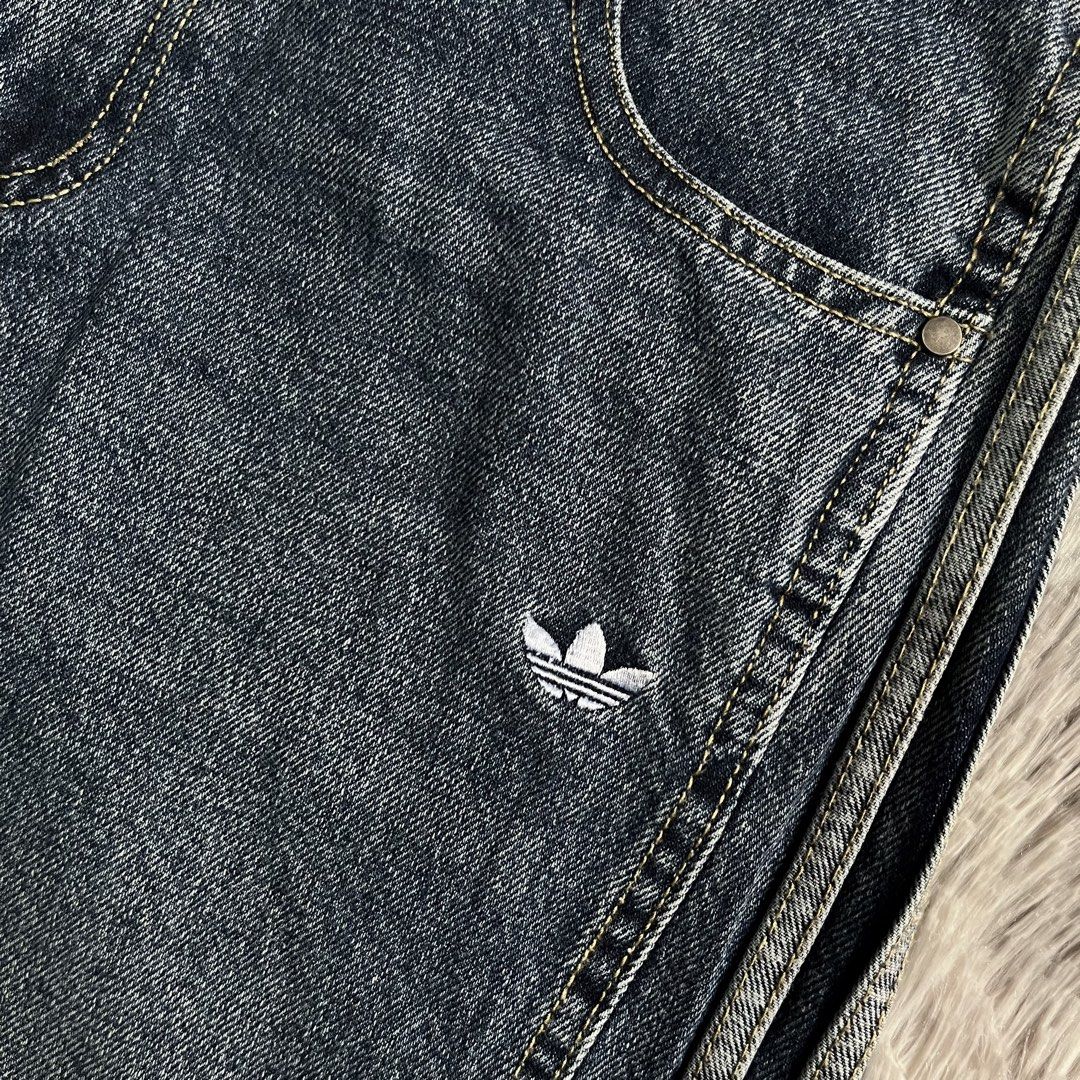 Adidas Y2K Wide Denim Pants (Category: Jeans) located in Caloocan City. Submitted by kaeleinn (Listing ID 1471254392, Image 3). Description: Adidas Y2K Wide Denim Pants 31" waist 42" length 11" leg opening excellent condition, embroidered Trefoil logo, 3-stripes side 1500 + sf 📥.