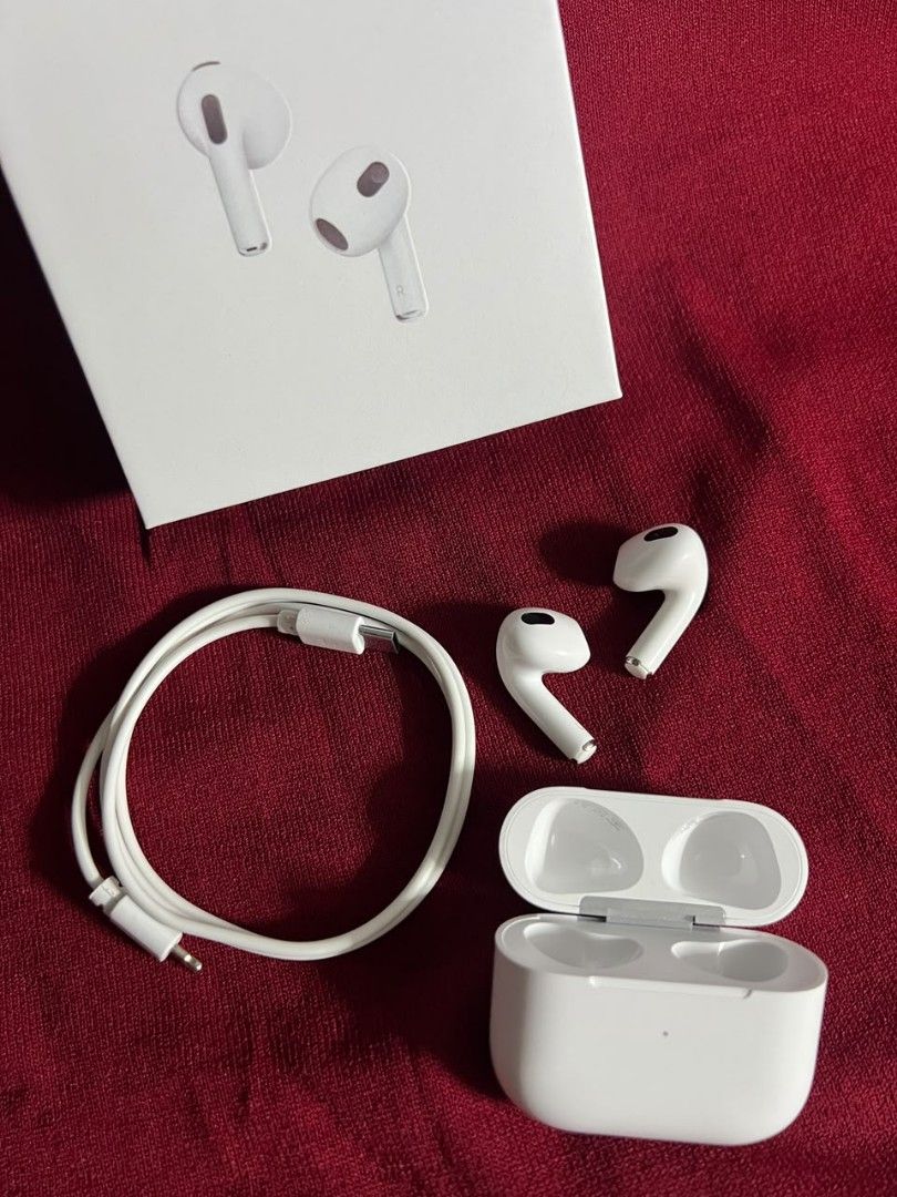 Apple AirPods 3rd Generation No issue (Category: Earphones) located in Manila. Submitted by ashly.303 (Listing ID 1471179489, Image 2). Description: NO RECEIPT ALREADY NO HIDDEN ISSUE WITH CABLE AND BOX NO SCRATCHES / ALMOST NEW BATTERY STILL GOOD CONDITIONS NATION WIDE MEET UP / LALLAMOVE / JNT.