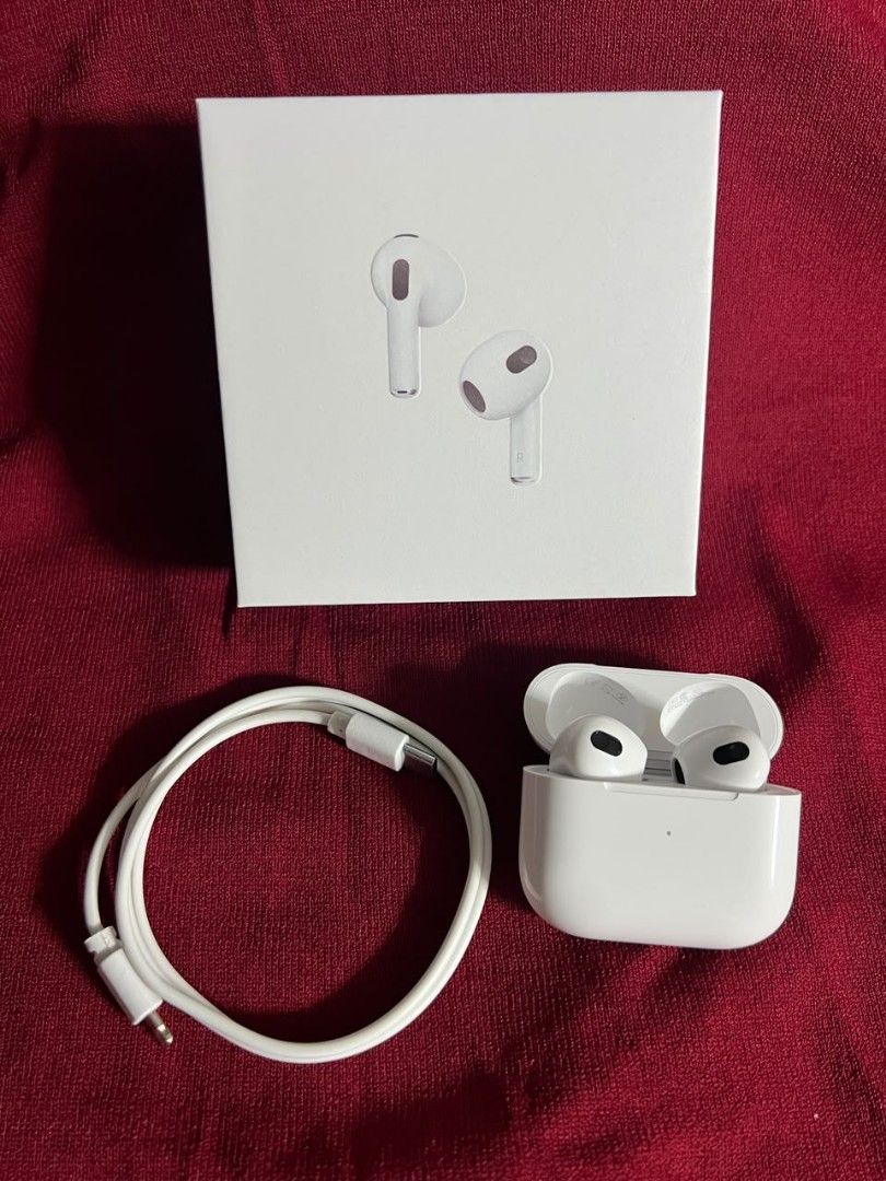 Apple AirPods 3rd Generation No issue (Category: Earphones) located in Manila. Submitted by ashly.303 (Listing ID 1471179489, Image 1). Description: NO RECEIPT ALREADY NO HIDDEN ISSUE WITH CABLE AND BOX NO SCRATCHES / ALMOST NEW BATTERY STILL GOOD CONDITIONS NATION WIDE MEET UP / LALLAMOVE / JNT.