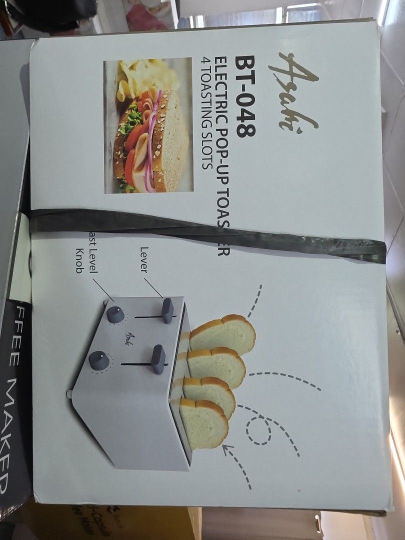 Asahi electric pop up toaster 4 slots (Category: Breadmakers) located in Makati City. Submitted by melissa12345 (Listing ID 1471130152, Image 3). Description: Brandnew item sealed item 👉Read me 1st 📍Brand new 💯 📍Items on hand ❌ No COD 🏦 MOP bpi/bdo/GCash/maya 📍No return no exchange 📍Payment 1st before delivery 💰Cashless transaction at this moment. ,.