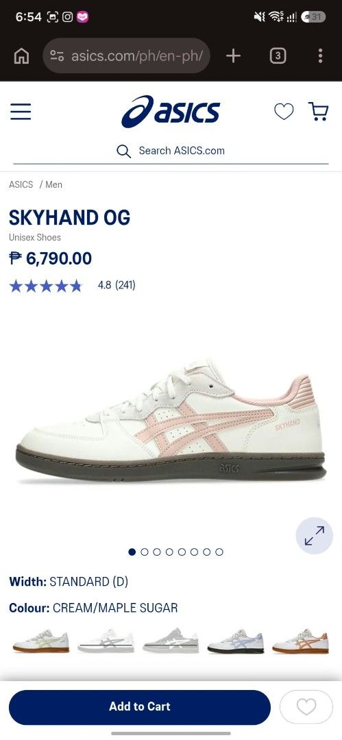 ASICS Skyhand OG Cream Maple Sugar size US9 (Category: Sneakers) located in Quezon City. Submitted by manmac24 (Listing ID 1471230316, Image 1). Description: ASICS Skyhand OG unisex Size 9 - original Original price: P6,790 Location: Pasong Tamo, Q.C. Pickup or Lalamove - Model: Asics Skyhand OG - Colorway: Cream and Maple Sugar with pink tiger stripes and dark brown soles - Material: Premium suede and leather upper - Style: Low-top court sneakers