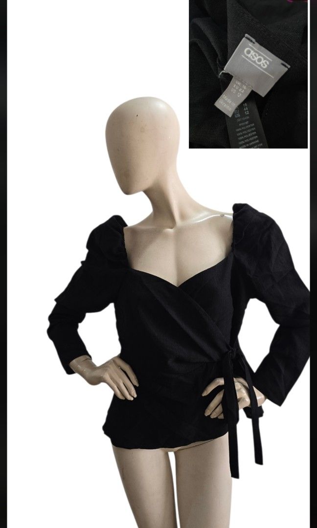 Asos black wrap blouse puff sleeve (Category: Longsleeves) located in Batangas. Submitted by thevanitychamber (Listing ID 1471198414, Image 1). Description: .
