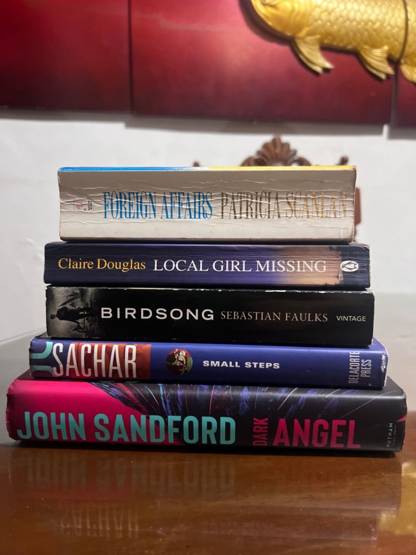 Assorted Fiction and Thriller Novels Book Bundle (Category: Storybooks) located in Caloocan City. Submitted by mherckyyragkee (Listing ID 1471156444, Image 1). Description: - Bundle of 5 bestselling novels - Includes: Foreign Affairs, Local Girl Missing, Birdsong, Small Steps, and Dark Angel - Genres: Thrillers, contemporary fiction, and more - Perfect for stocking up your bookshelf - Sold as a complete set only (take the whole stack!).