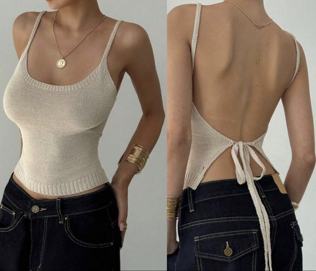 beige knit backless cami top (Category: Sleeveless) located in Makati City. Submitted by santanajdd (Listing ID 1471192831, Image 1). Description: 💬 dm for more info 📍 based in makati rfs: decluttering.