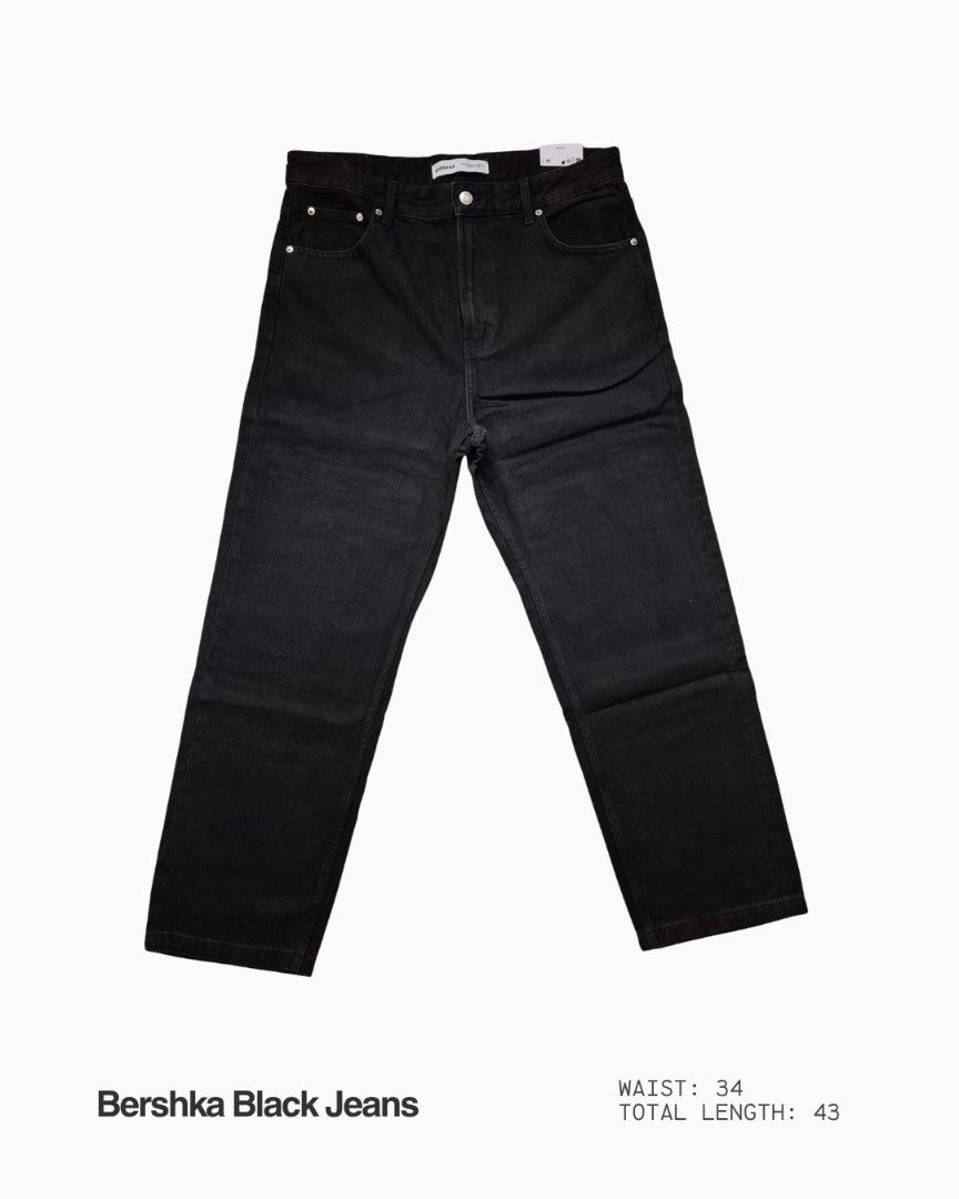 Bershka Denim Black Jeans (Category: Jeans) located in Quezon City. Submitted by studiothrifty (Listing ID 1471227014, Image 1). Description: Bershka Black Jeans waist - 34in length - 43in Details: Baggy fit Black Zip with Orig Tags Message for more photos or inquiries.