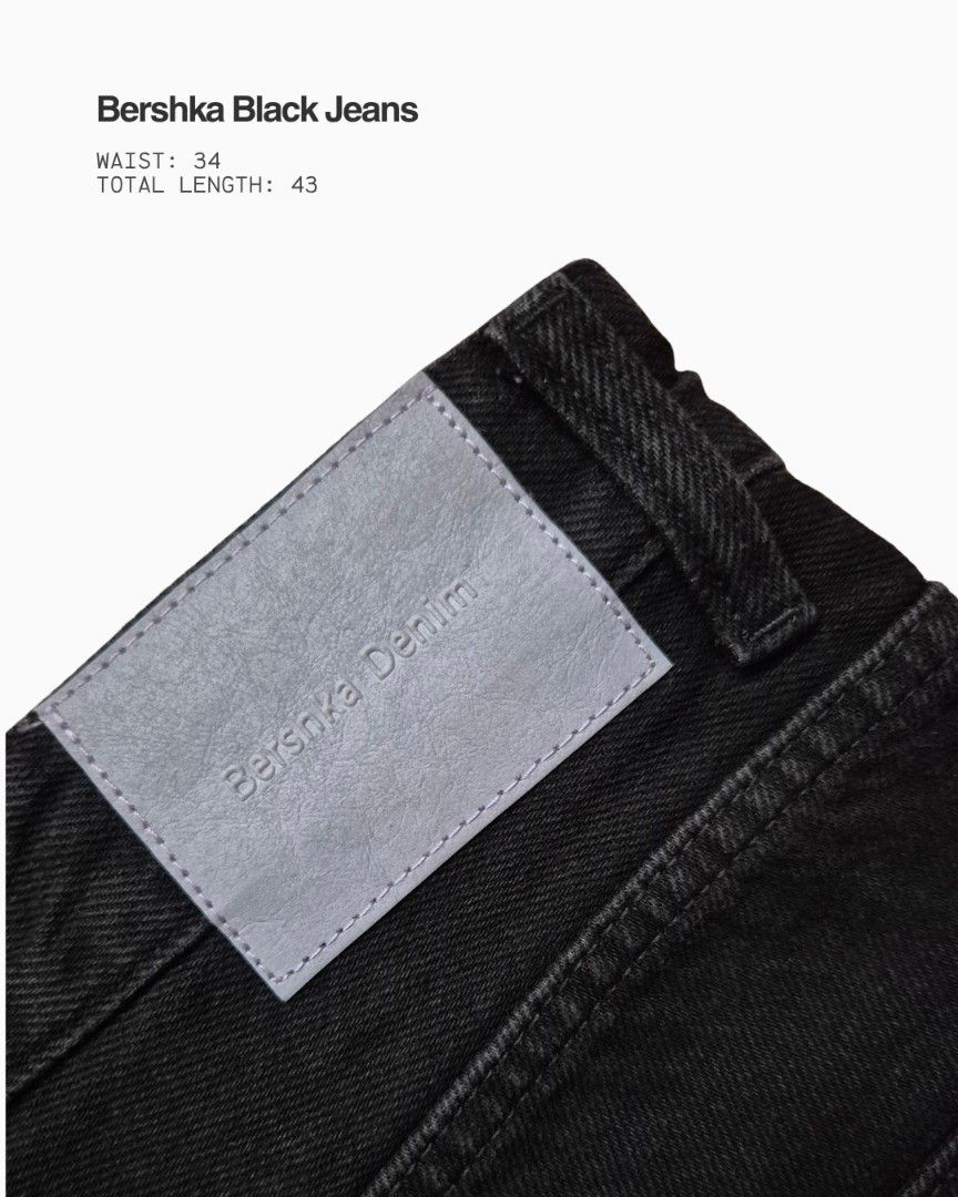 Bershka Denim Black Jeans (Category: Jeans) located in Quezon City. Submitted by studiothrifty (Listing ID 1471227014, Image 3). Description: Bershka Black Jeans waist - 34in length - 43in Details: Baggy fit Black Zip with Orig Tags Message for more photos or inquiries.