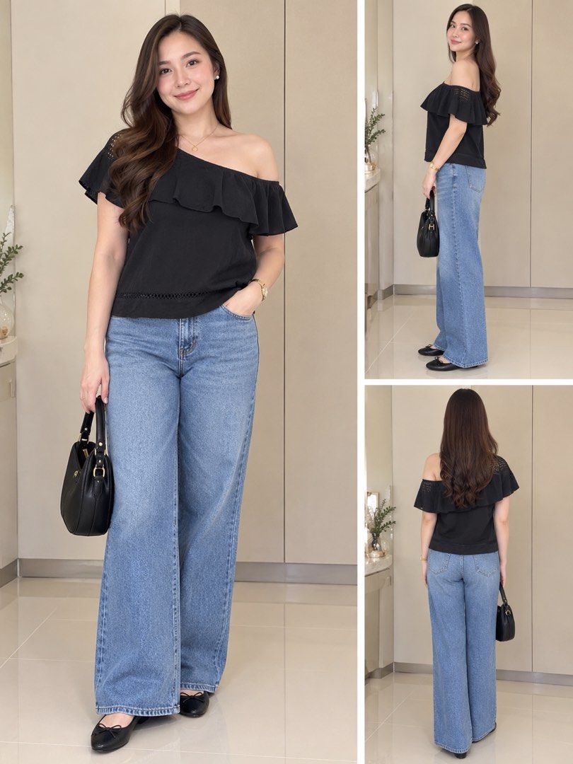 Buffalo by David Bitton Black off shoulder ruffled Top (Category: Blouses) located in Antipolo. Submitted by harlowwillow (Listing ID 1471185492, Image 2). Description: NO TO LOW BALLERS XL on tag Stretchy arm - Color: Black - Design: Off-shoulder with dramatic chest ruffle - Details: Sheer mesh panel, subtle dotted texture, and cutout crochet hem - Fit: Lightweight, great with high-waisted jeans or skirts All sales are FINAL.