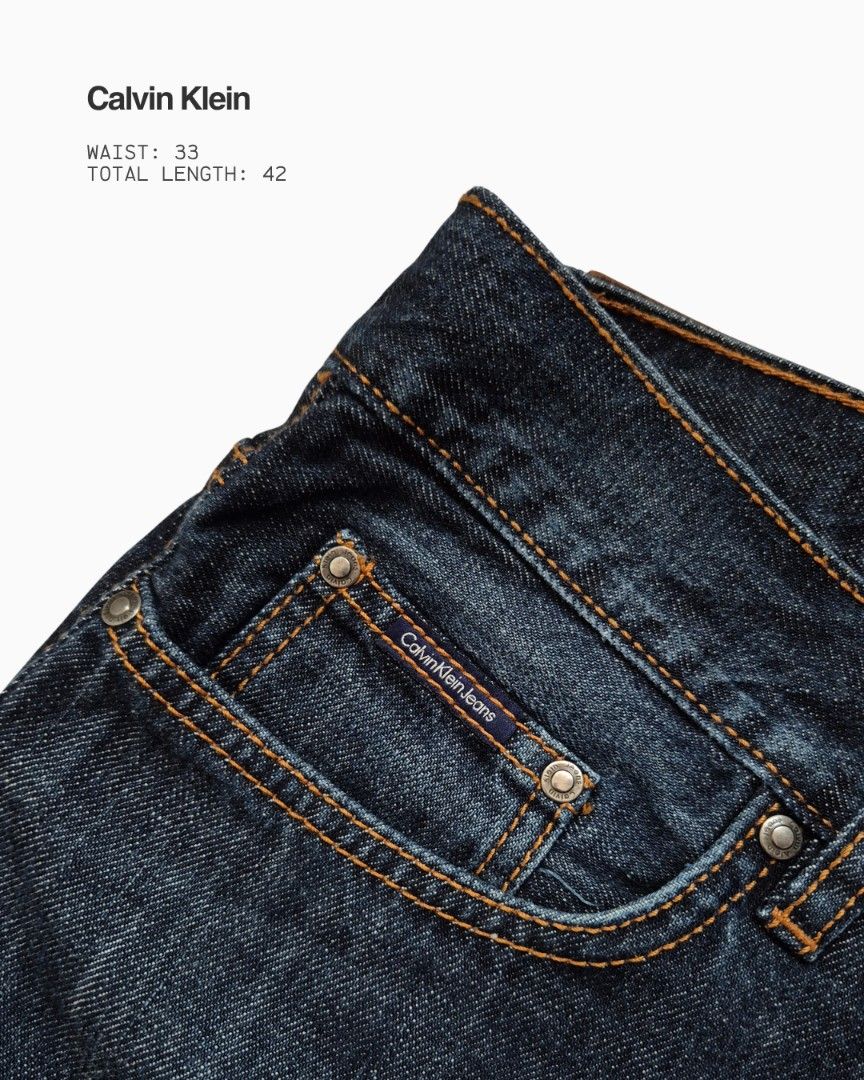 Calvin Klein Jeans (Mens) (Category: Jeans) located in Manila. Submitted by studiothrifty (Listing ID 1471223833, Image 3). Description: Calvin Klein Jeans waist - 33in length - 42in Details: Button Fly Tan Leather Patch Made in Mauritius Message for more photos or inquiries .