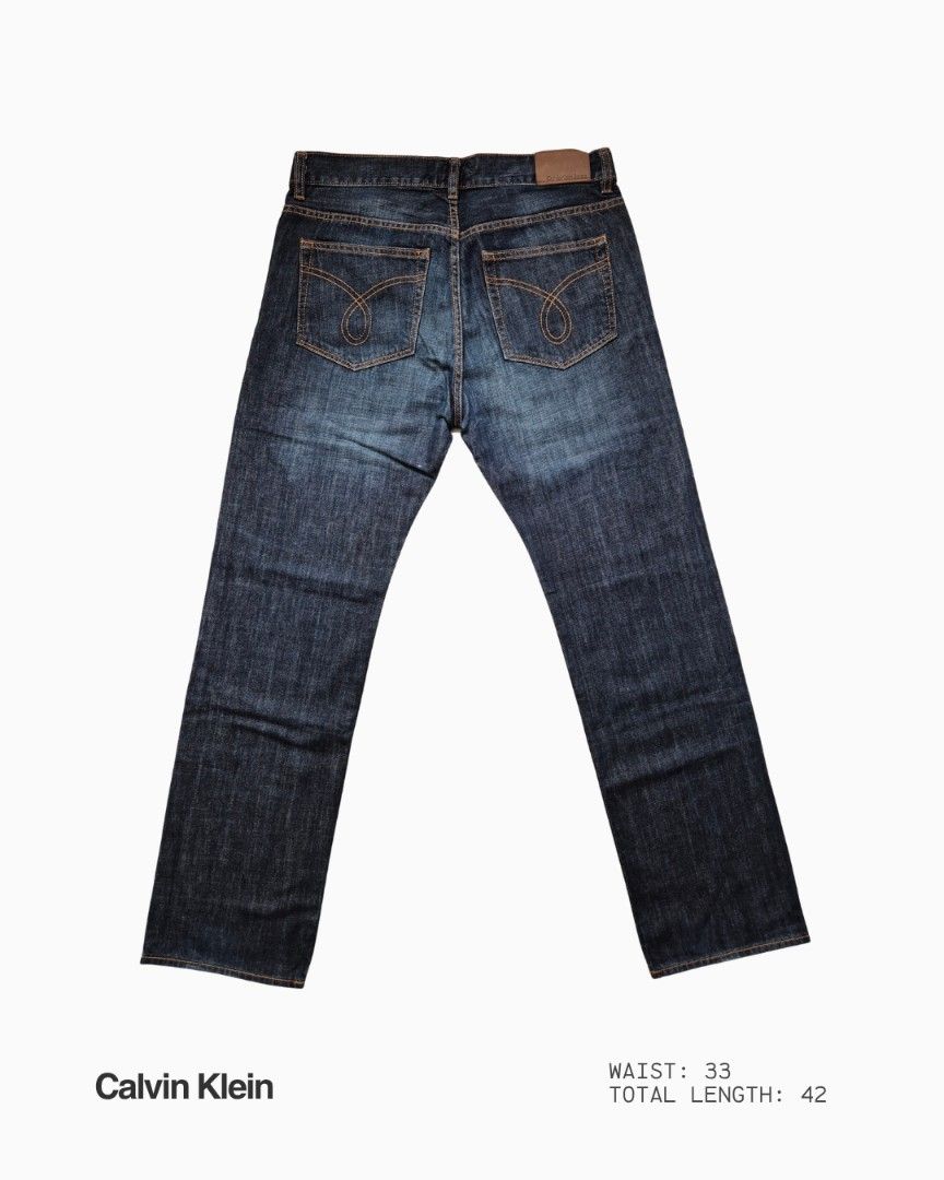 Calvin Klein Jeans (Mens) (Category: Jeans) located in Manila. Submitted by studiothrifty (Listing ID 1471223833, Image 2). Description: Calvin Klein Jeans waist - 33in length - 42in Details: Button Fly Tan Leather Patch Made in Mauritius Message for more photos or inquiries .