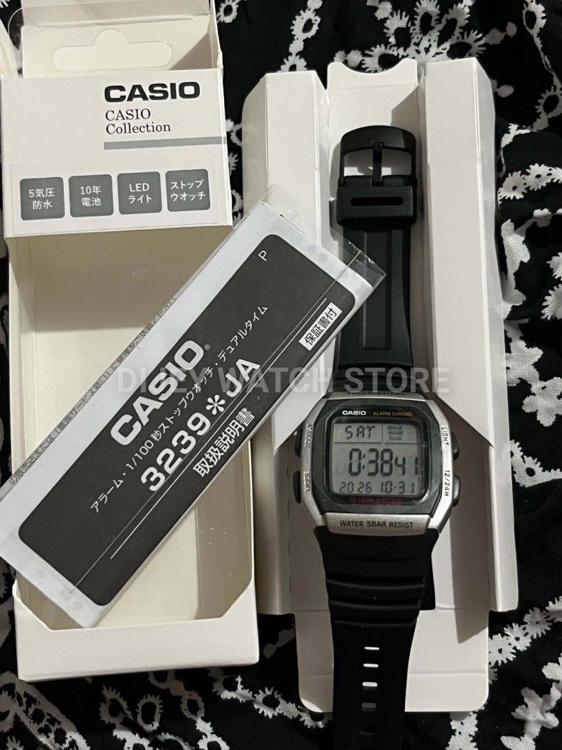 Casio Black Resin Watch Unisex (Category: Men's Watches) located in Baguio. Submitted by dijeywatchstore (Listing ID 1471287653, Image 1). Description: Reference Casio W-96H-1AVJH ‎Movement Digital quartz ‎Display Digital ‎Case 35.7 mm wide ‎Band Resin band ‎Weight 32 g ‎Water resistance 50m water resistance ‎Functions Dual time, stopwatch, multi-function alarm, LED backlight, full auto-calendar ‎Battery Approx. 10 years on CR2025 ‎Crystal Resin 
