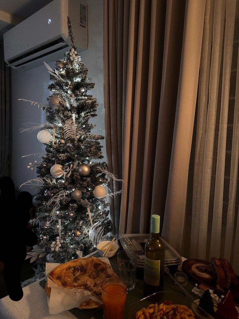 Christmas Tree 7ft - Slim Type with balls and ornaments (Category: Artificial Plants & Flowers) located in Pasig City. Submitted by mon.sib (Listing ID 1471208933, Image 3). Description: - Got the tree last year for 1800, the ornaments for 1200 - Slim snow-flocked Christmas tree designed for small spaces - Includes a set of silver and white bauble ornaments - Features a sturdy black metal stand - Quick and hassle-free setup - actual photos posted