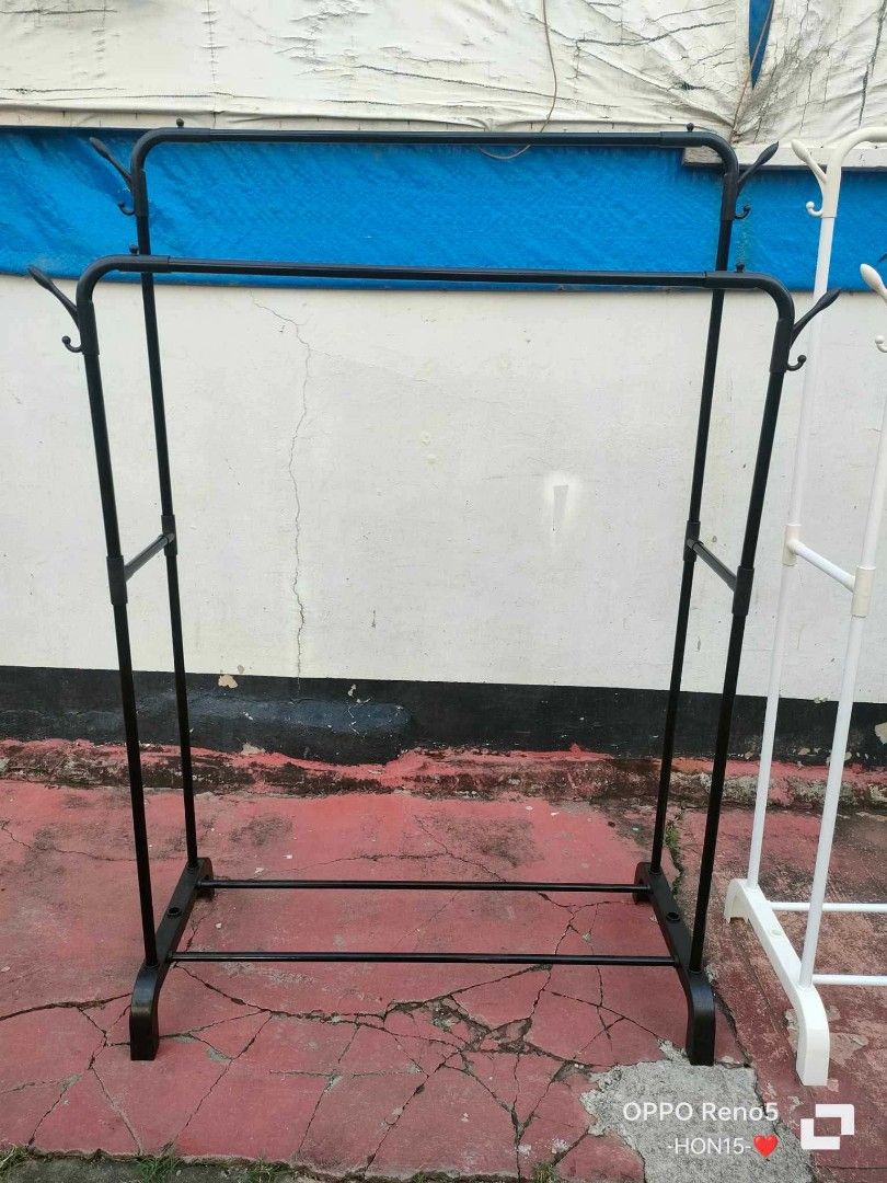 CLOTHES RACK with FREE 1DOZEN HANGER (Category: Other Home Furniture) located in Marikina City. Submitted by caitlyn13 (Listing ID 1471127616, Image 3). Description: CLOTHES RACK with FREE 1DOZEN HANGER -metal bar /plastic base w/o screws (new design)- ✅single 2layer 570php 🎨white🎨black ✅double 670 php 🎨white 🎨black -all metal with screws (old design)- ✅single 550php 🎨white ✅double 650php 🎨black.