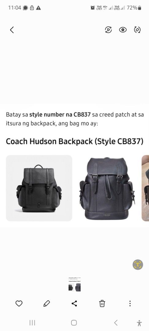 Coach Hudson Backpack Style CB837 Black (Category: Backpacks) located in Makati City. Submitted by ghatchie (Listing ID 1471182212, Image 1). Description: -Authentic Coach Hudson backpack in classic black pebbled leather (Style CB837) Bought from US item only rfs: need funds.