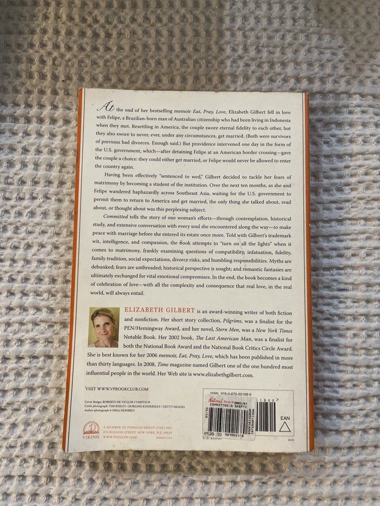 Committed: A Skeptic Makes Peace with Marriage by Elizabeth Gilbert (Category: Storybooks) located in Las Pinas. Submitted by yourneighbortotoro (Listing ID 1471134974, Image 2). Description: Committed: A Skeptic Makes Peace with Marriage by Elizabeth Gilbert 💍 A witty, deeply honest, and charming memoir from the #1 New York Times bestselling author of Eat, Pray, Love exploring the complex history, culture, and reality of modern marriage. 🔹 Tit