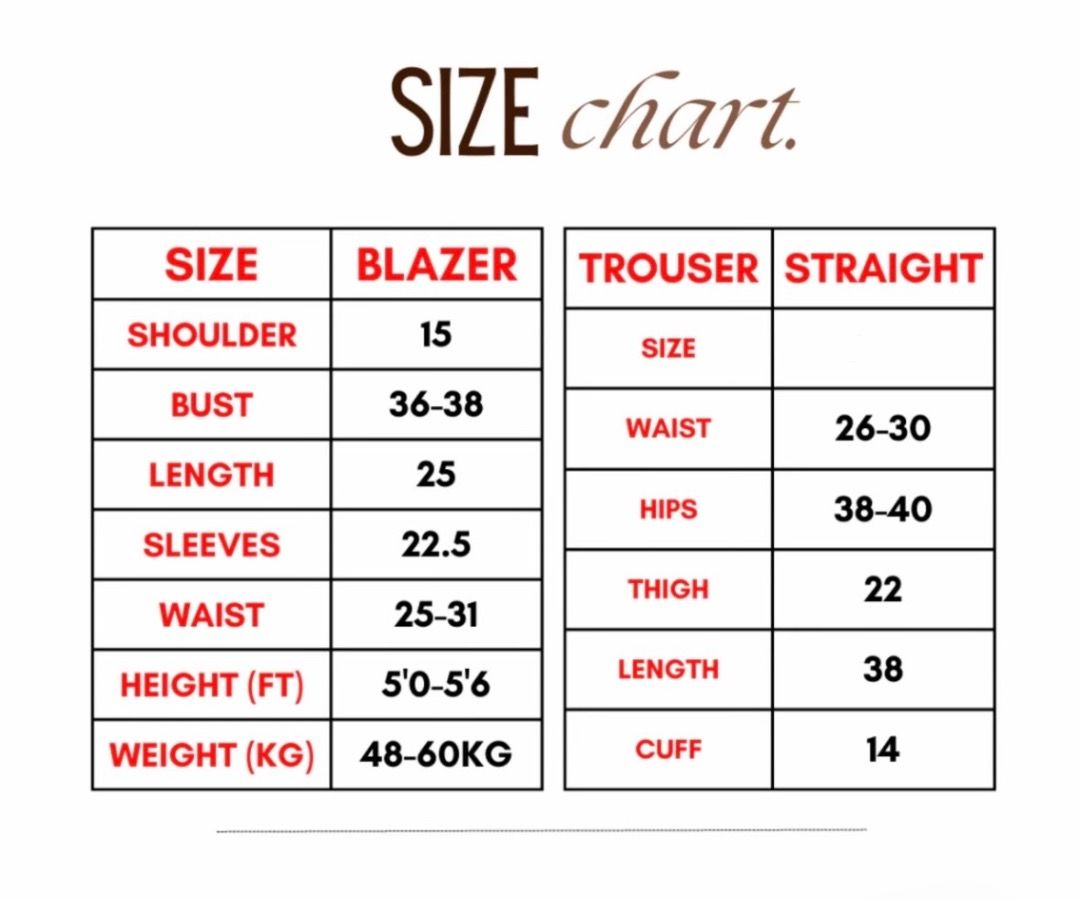 Cream Blazer and Straight Trouser Pants Set Coordinates (Category: Sets or Coordinates) located in Manila. Submitted by 02hamako (Listing ID 1471215591, Image 3). Description: - Style: Cream blazer and matching straight trousers pants set coordinates - Recommended Fit: Best for heights 5'0" to 5'6" weights 48 to 60 kg - Blazer Measurements: 15" shoulder 36-38" bust 25" length 22.5" sleeves - Trousers Pants Measurements: 26-30" waist 38-40" hips 2