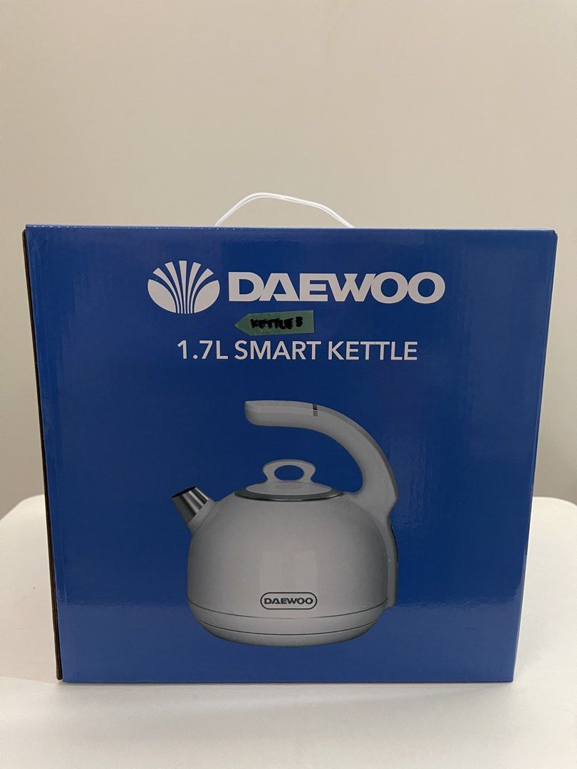 Daewoo 1.7L Smart Kettle Cream (Category: Kettles & Airpots) located in Quezon City. Submitted by bravehorse_f1f6d5 (Listing ID 1471207115, Image 1). Description: - Brand new, unopened, and fully intact packaging - 1.7L capacity in a aesthetic cream color - Food-grade 304 stainless steel interior for safe boiling - Wi-Fi enabled smart functions for modern convenience - Handle-mounted temperature control and digital display panel - Convenient wate
