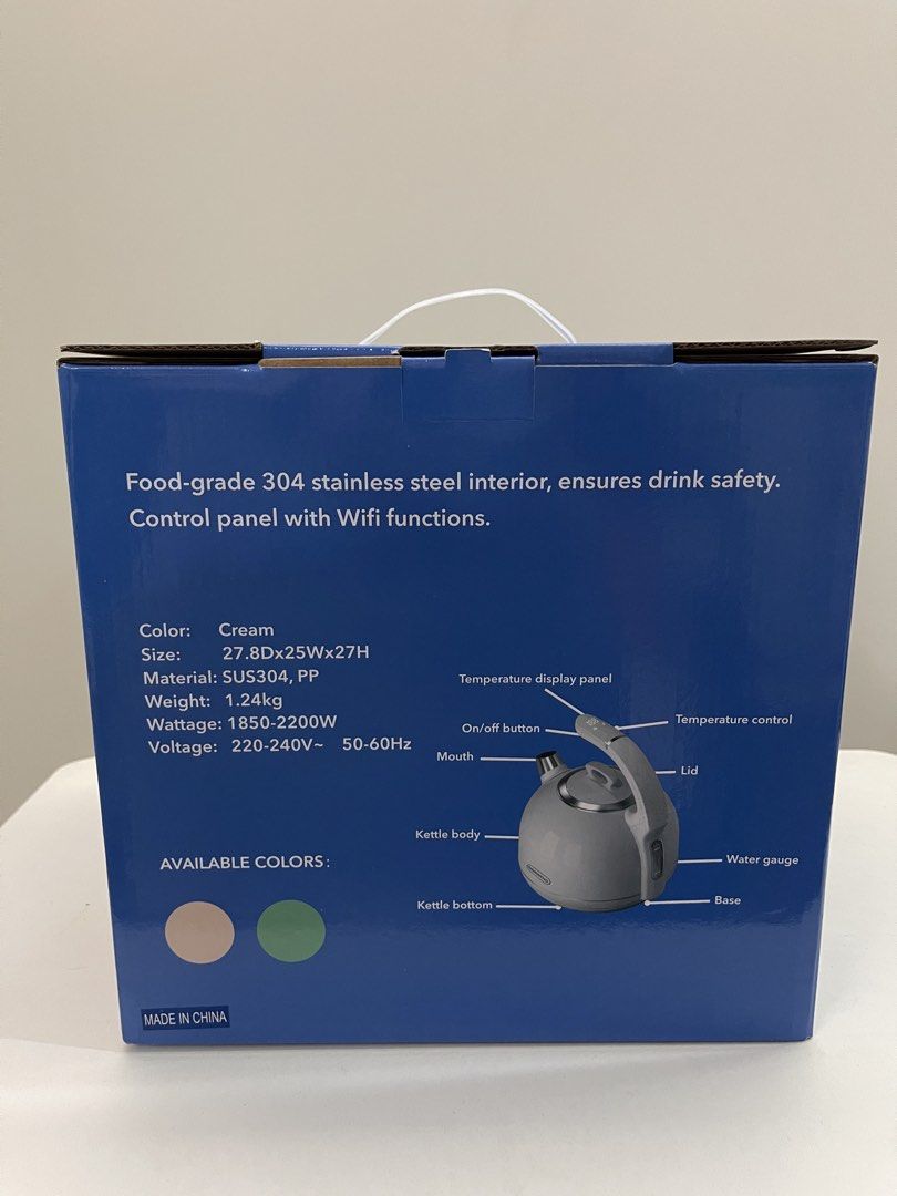 Daewoo 1.7L Smart Kettle Cream (Category: Kettles & Airpots) located in Quezon City. Submitted by bravehorse_f1f6d5 (Listing ID 1471207115, Image 2). Description: - Brand new, unopened, and fully intact packaging - 1.7L capacity in a aesthetic cream color - Food-grade 304 stainless steel interior for safe boiling - Wi-Fi enabled smart functions for modern convenience - Handle-mounted temperature control and digital display panel - Convenient wate