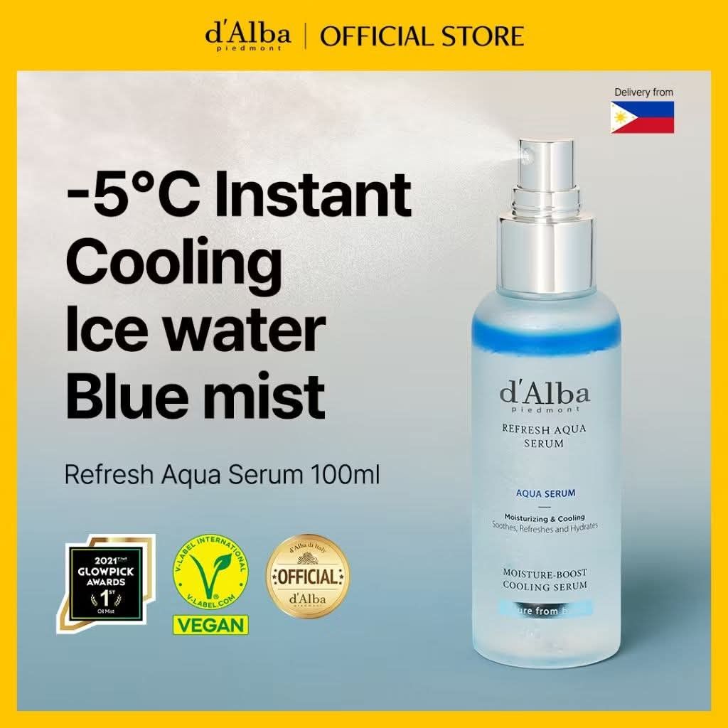 d'Alba Cooling Vitamin E Refresh Aqua Serum Spray Mist (Category: Face Care) located in Dagupan City. Submitted by jem.aly.n (Listing ID 1471227497, Image 2). Description: ✅Sealed/Brandnew ₱480 ONLY‼️ (1630 srp) Available shade: 📌100 ml MOD: ✅ Meet up (around Dagupan City, Pangasinan) ✅ Delivery (j&t courier) ✅️ Dropping Area (lucky pasabay) MOP: ✅️ Gcash & BDO (for delivery) ✅️ Cash (for meet up).