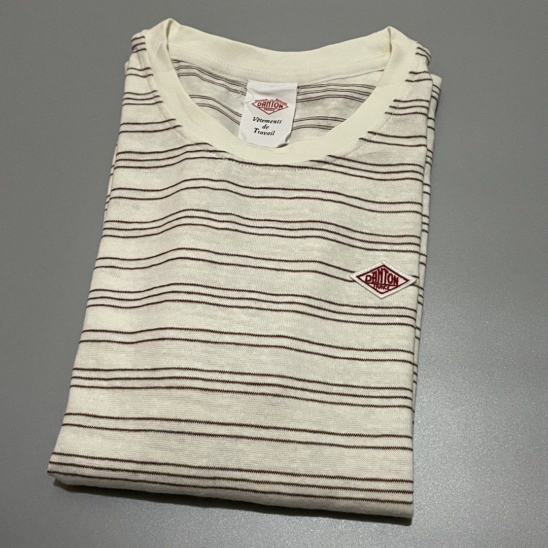 Danton Striped Short Sleeve T-Shirt (Category: Tshirts & Polo Shirts ) located in Manila. Submitted by astral_ (Listing ID 1471223154, Image 2). Description: Danton Striped Short Sleeve T-Shirt Size: Free Condition: 10/10 Issue: None Dimes Width: 22 in Length: 25 in Price: 1,200 shipped.