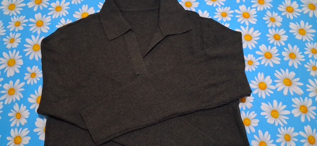 Dark Green Ribbed Collar Long Sleeve Sweater (Category: Longsleeves) located in Manila. Submitted by katkween23 (Listing ID 1471215647, Image 2). Description: - Color: Dark green - Style: Long sleeve sweater with collar and V-neck placket - Material: Soft ribbed knit fabric - Fit: Comfortable and cozy for cooler weather - Versatility: Easy to style with jeans or skirts.