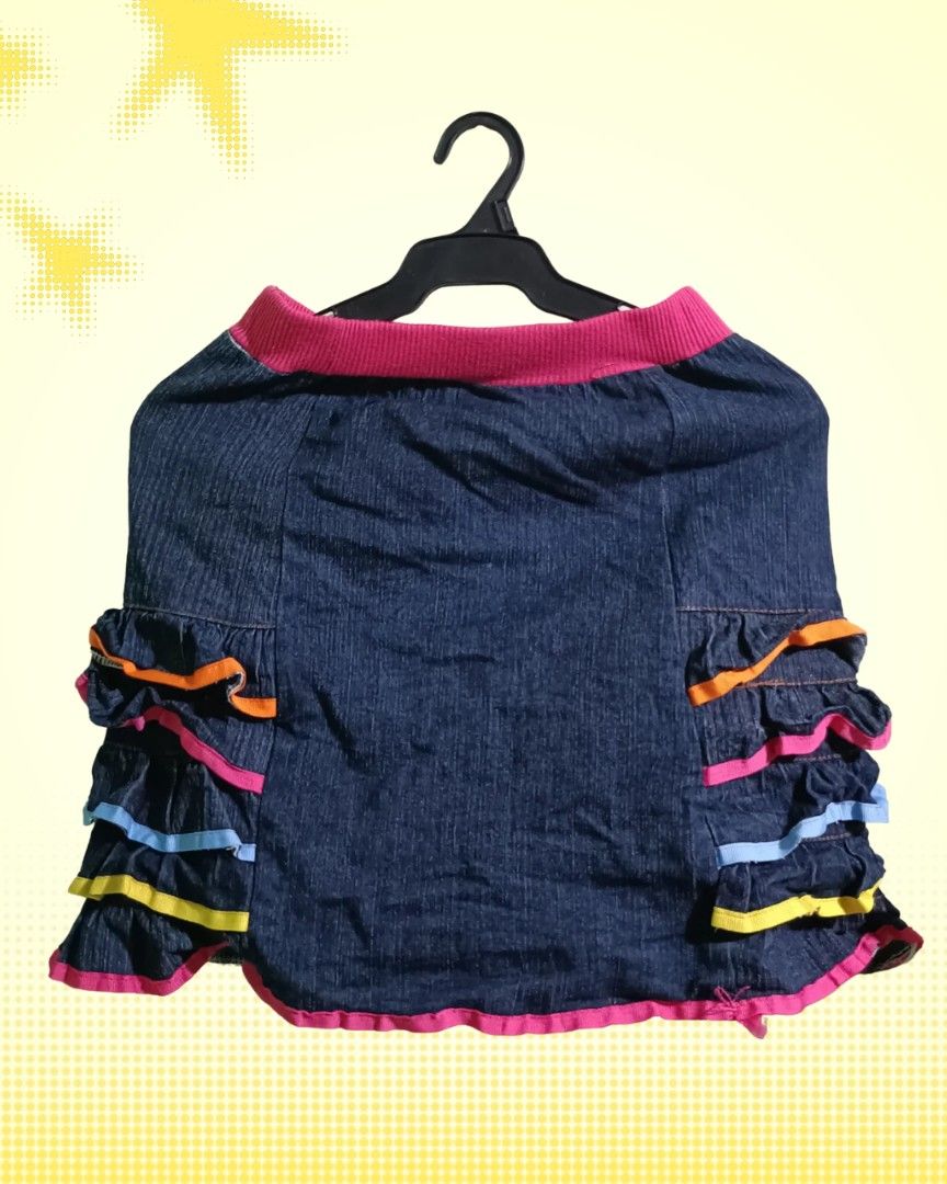 Denim Skirt with Colorful Ruffles (Category: Skirts) located in Taguig. Submitted by revive_val (Listing ID 1471195397, Image 1). Description: Length: 45CM Waist: 30CM.