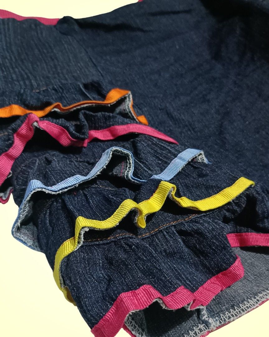 Denim Skirt with Colorful Ruffles (Category: Skirts) located in Taguig. Submitted by revive_val (Listing ID 1471195397, Image 3). Description: Length: 45CM Waist: 30CM.