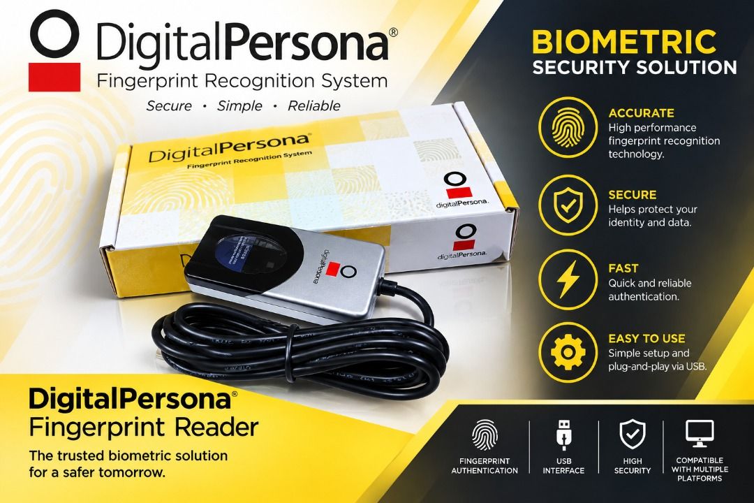 DigitalPersona HID USB Fingerprint Reader Scanner (Category: Printers, Scanners & Copiers) located in Quezon City. Submitted by electrotech (Listing ID 1471170881, Image 1). Description: - Brand new, never used DigitalPersona HID fingerprint scanner - Comes in original box with bundled USB cable - 360-degree fingerprint recognition - Reliable performance with both dry and wet fingers - Protective plastic film still intact on the reader surface - 