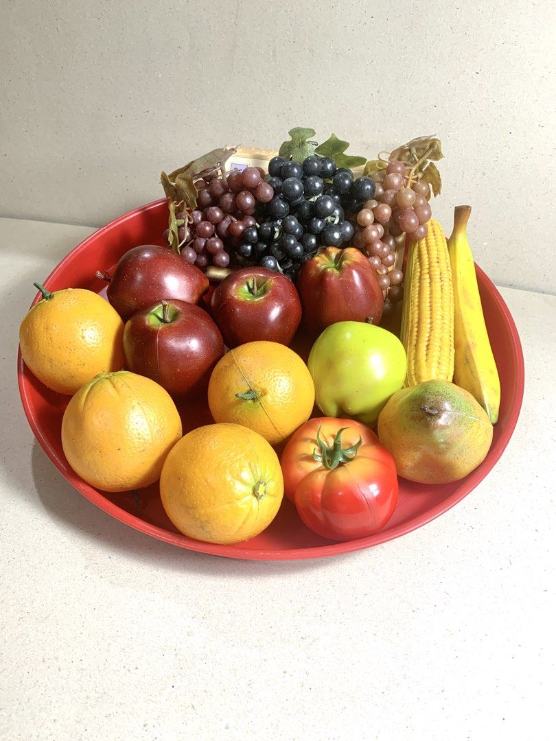 AllState brand Display fruit set 16pc Set 1 (Category: Artificial Plants & Flowers) located in Mandaue City. Submitted by maxguiller89260 (Listing ID 1471256881, Image 2). Description: 16 pc set display fruit 4 oranges 4 washington apples 1 granny apple 1 tomato 1 pear 1 corn cob 1 banana 3 bunches of grapes, dark purple/light burgundy and dark burgundy Tray for holding items, pls indicate if wanting the tray., shipping will change drastically si