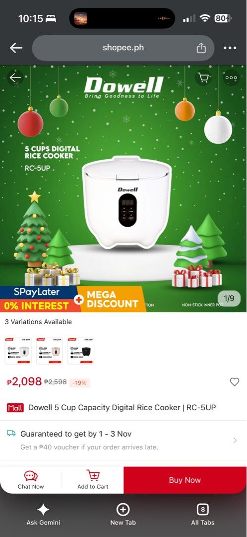 Dowell RC-5UP 5-Cup Digital Rice Cooker (Category: Cookers) located in Manila. Submitted by k.e9999 (Listing ID 1471260288, Image 2). Description: Purchased brand new last March 2026 - Brand: Dowell - Capacity: 5-cup (perfect for small households or daily use) - Color: Clean white with a modern digital display panel - Functions: Cook, porridge, delay timer, and keep warm - Includes: Non-stick inner pot and standard power cord - Condition: Working